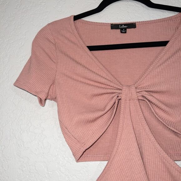 Lulu’s Mauve Pink Just To Flirt Ribbed Cutout Top Size Small - Picture 3 of 9